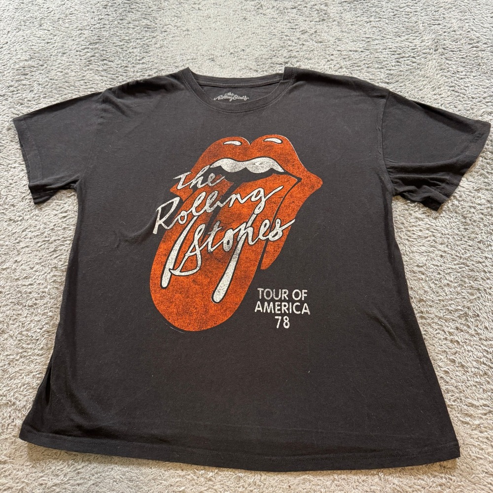 The Rolling Stones Tour of America 78 Graphic T-Shirt Mens XL Black Cotton Tee